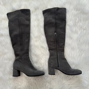 La CANADIENNE Waterproof Suede Knee High Boots Square Toe Block Heeled, Gray